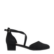 thumbnail: Zwarte dames Graceland pumps van rubber/imitatie leer met blokhak, gesp en effen