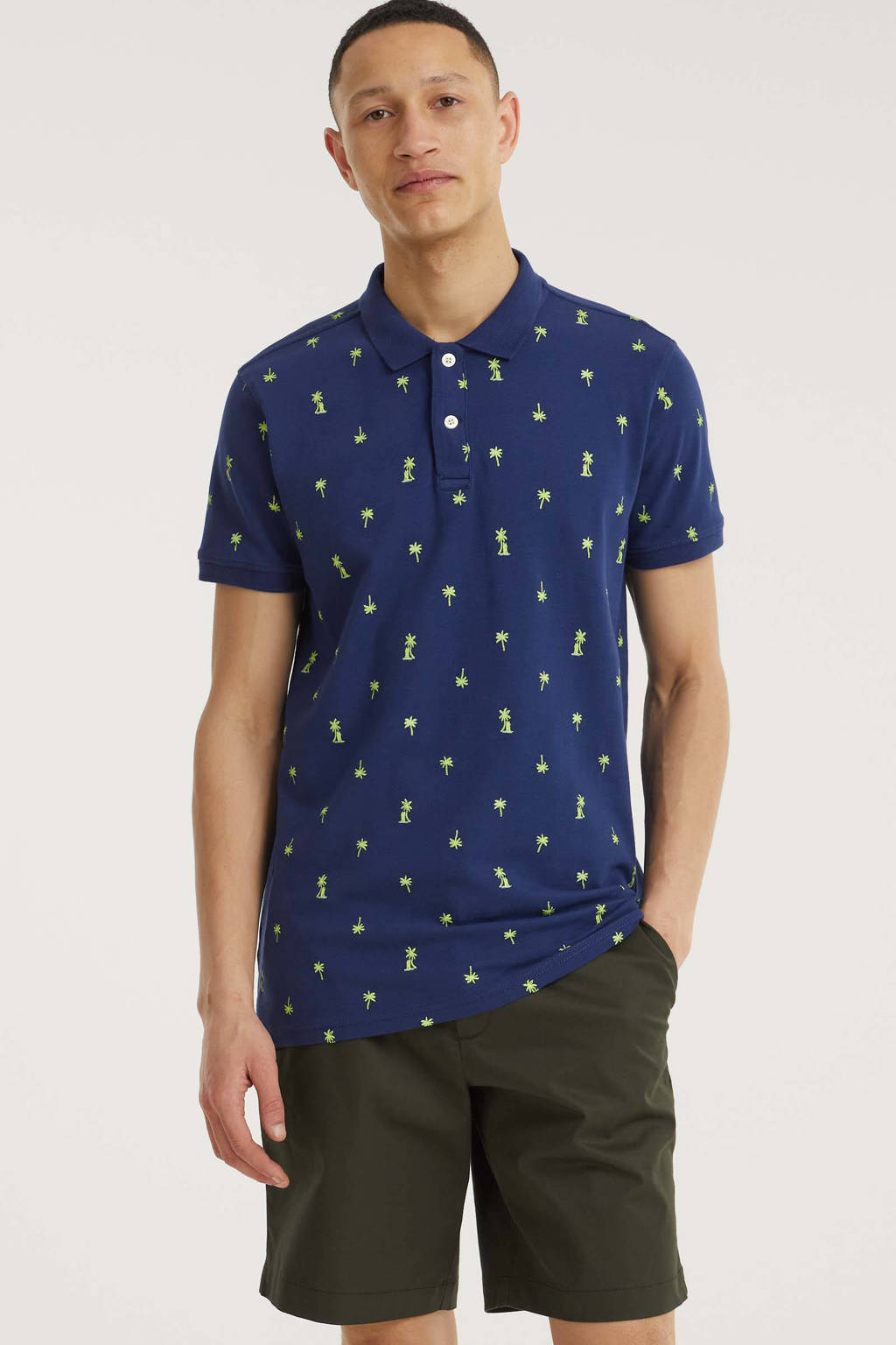 Petrol Industries regular fit polo met all over print donkerblauw