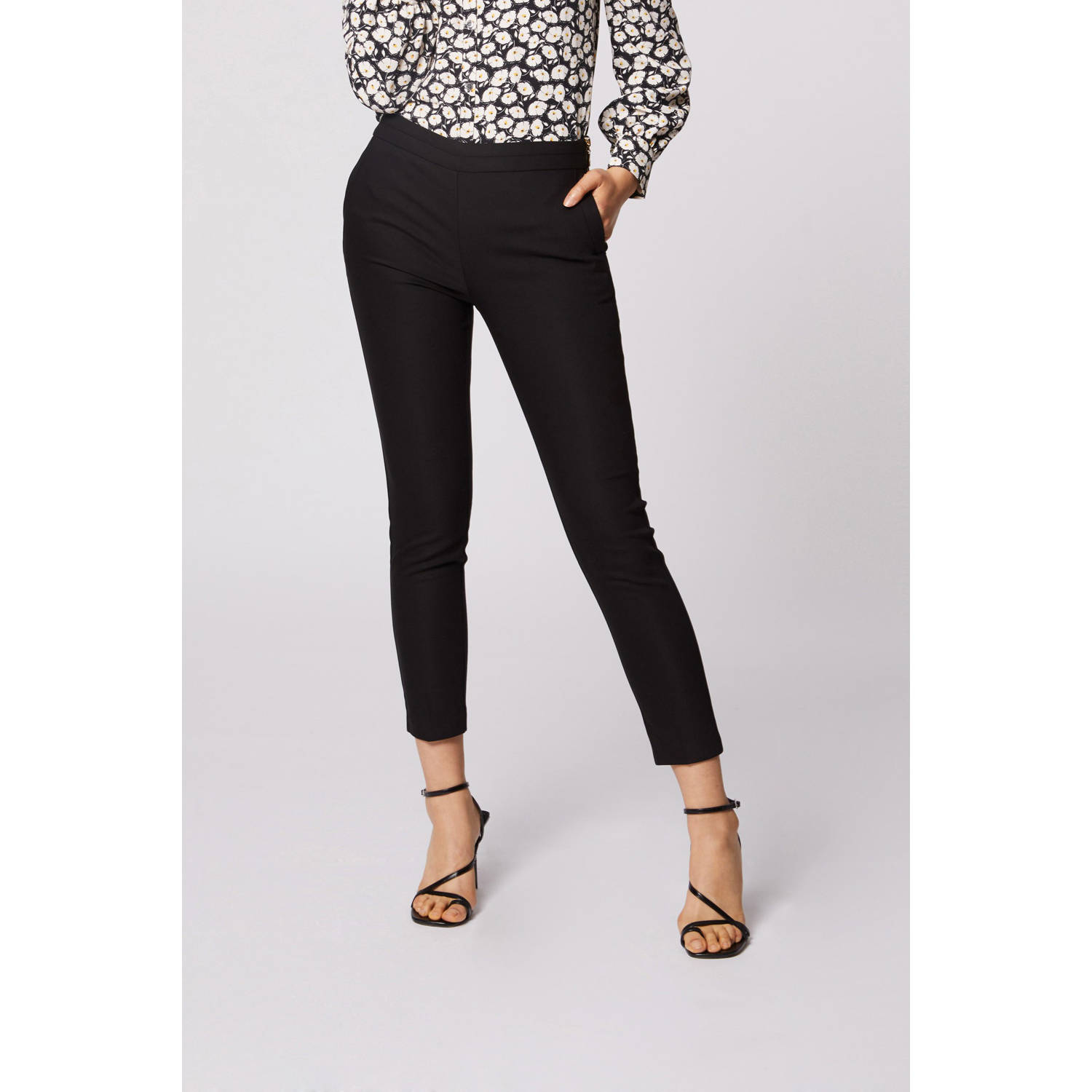 Morgan cropped slim fit broek zwart