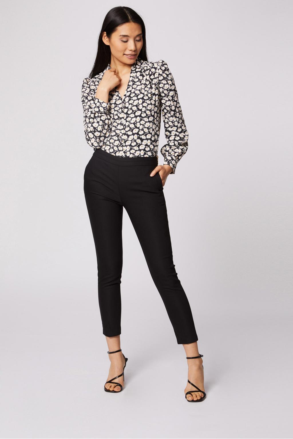 Zwarte dames Morgan cropped slim fit broek van katoen met skinny fit, regular waist en effen