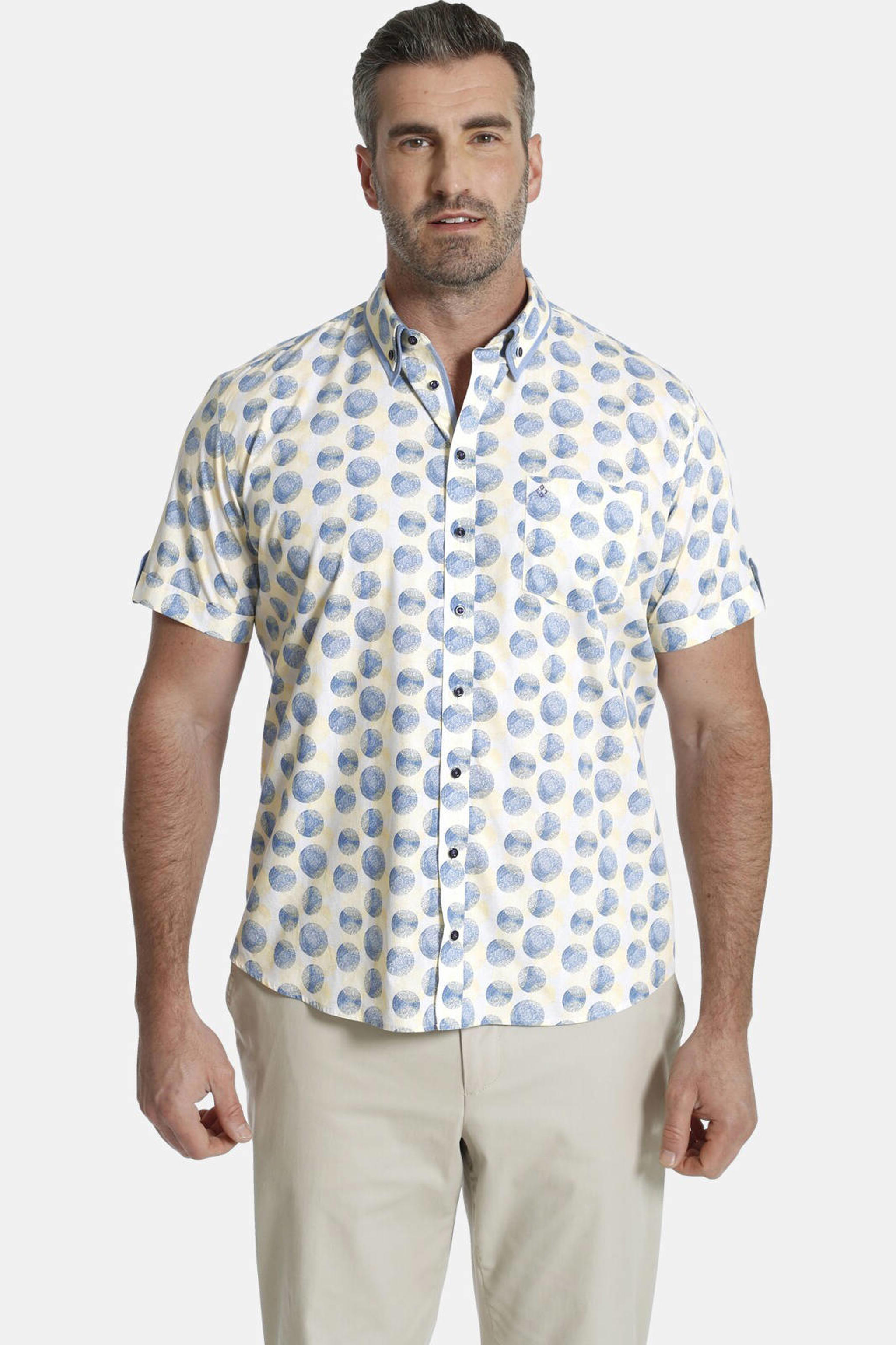 Charles Colby Regular Fit Overhemd DUKE XAVIER Plus Size Met All Over Print Wit 16914601