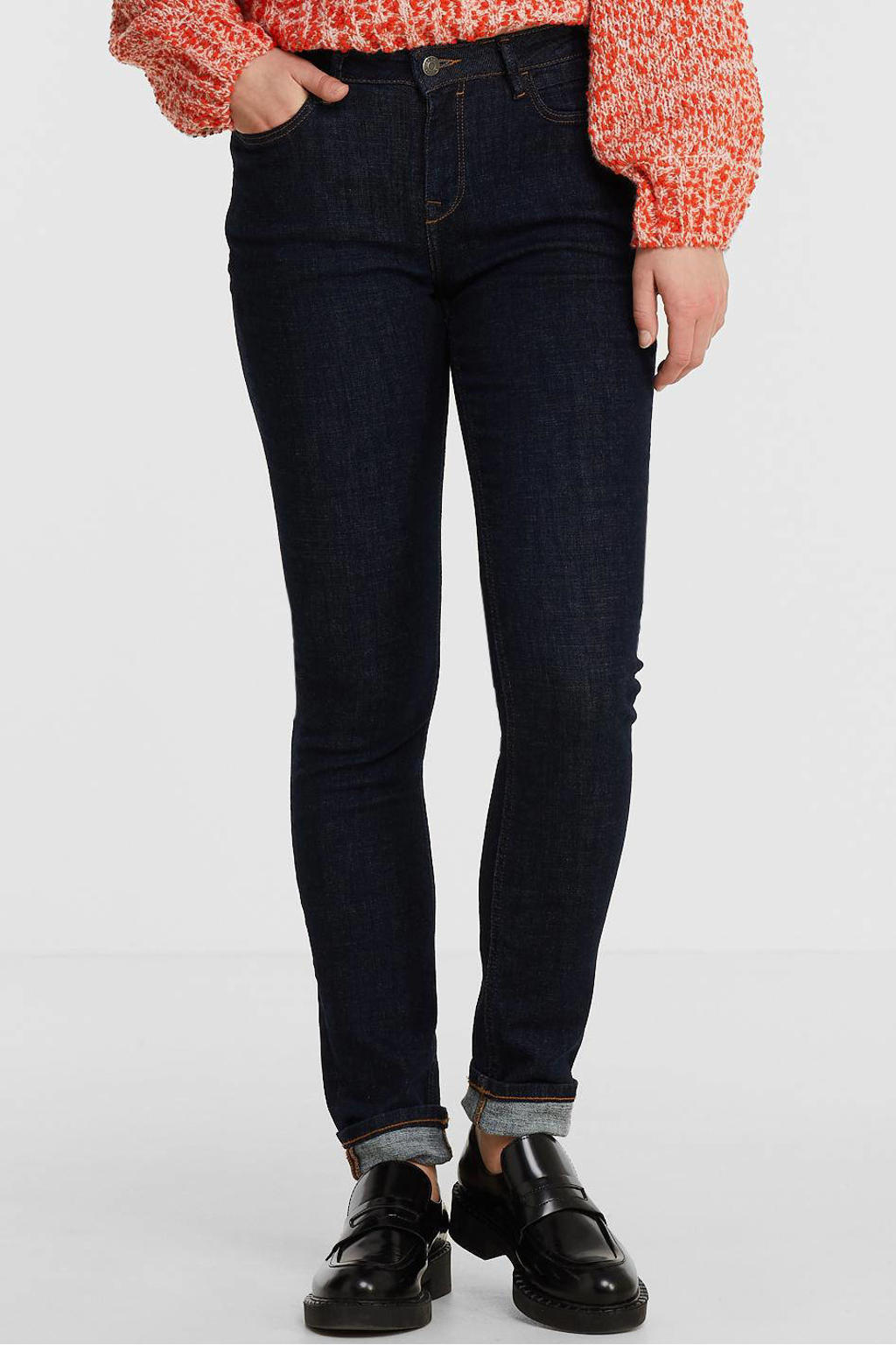 Donkerblauwe dames ESPRIT Women Casual slim fit jeans van duurzaam stretchdenim met regular waist