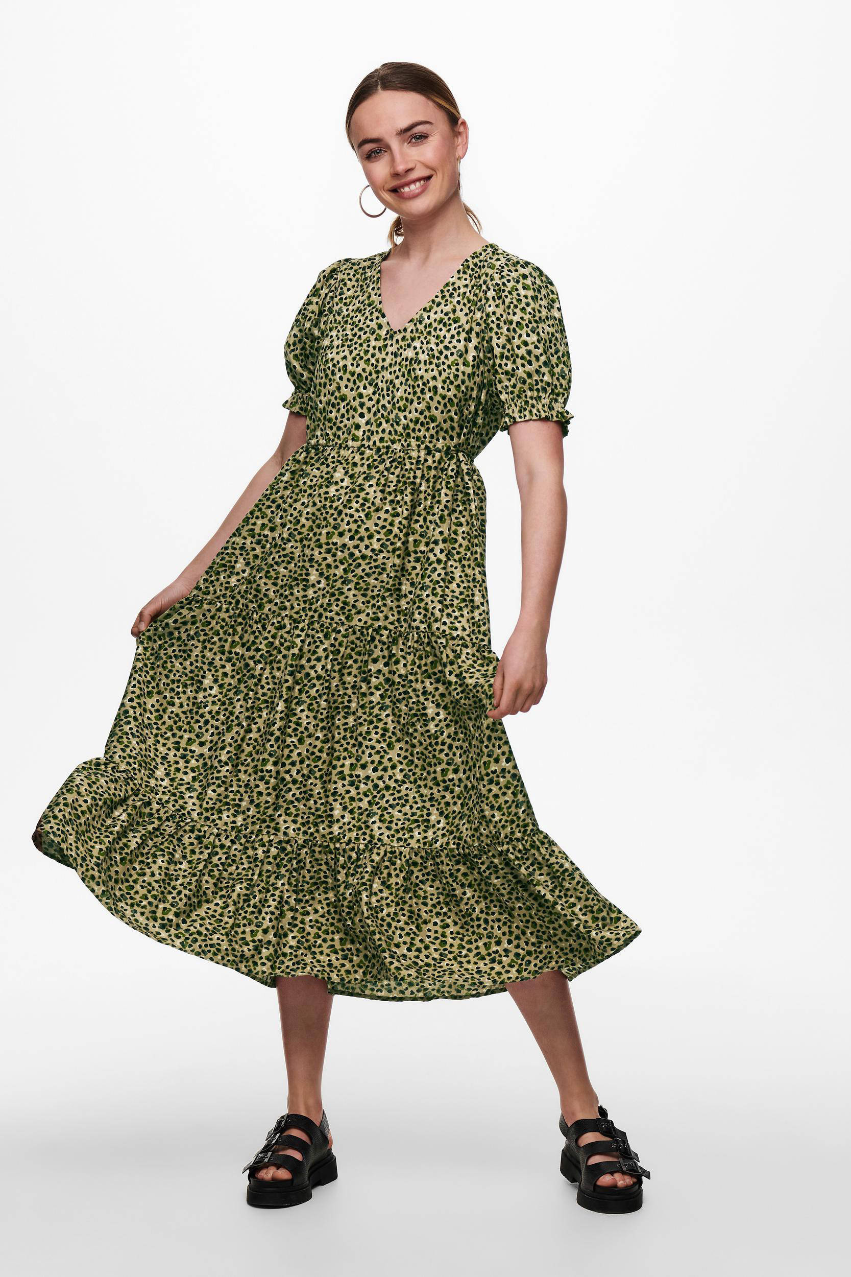 maxi blousejurk korte mouw