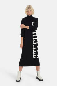 Shoeby Eksept gebreide jurk Kate met tekst zwart/wit, Zwart/wit