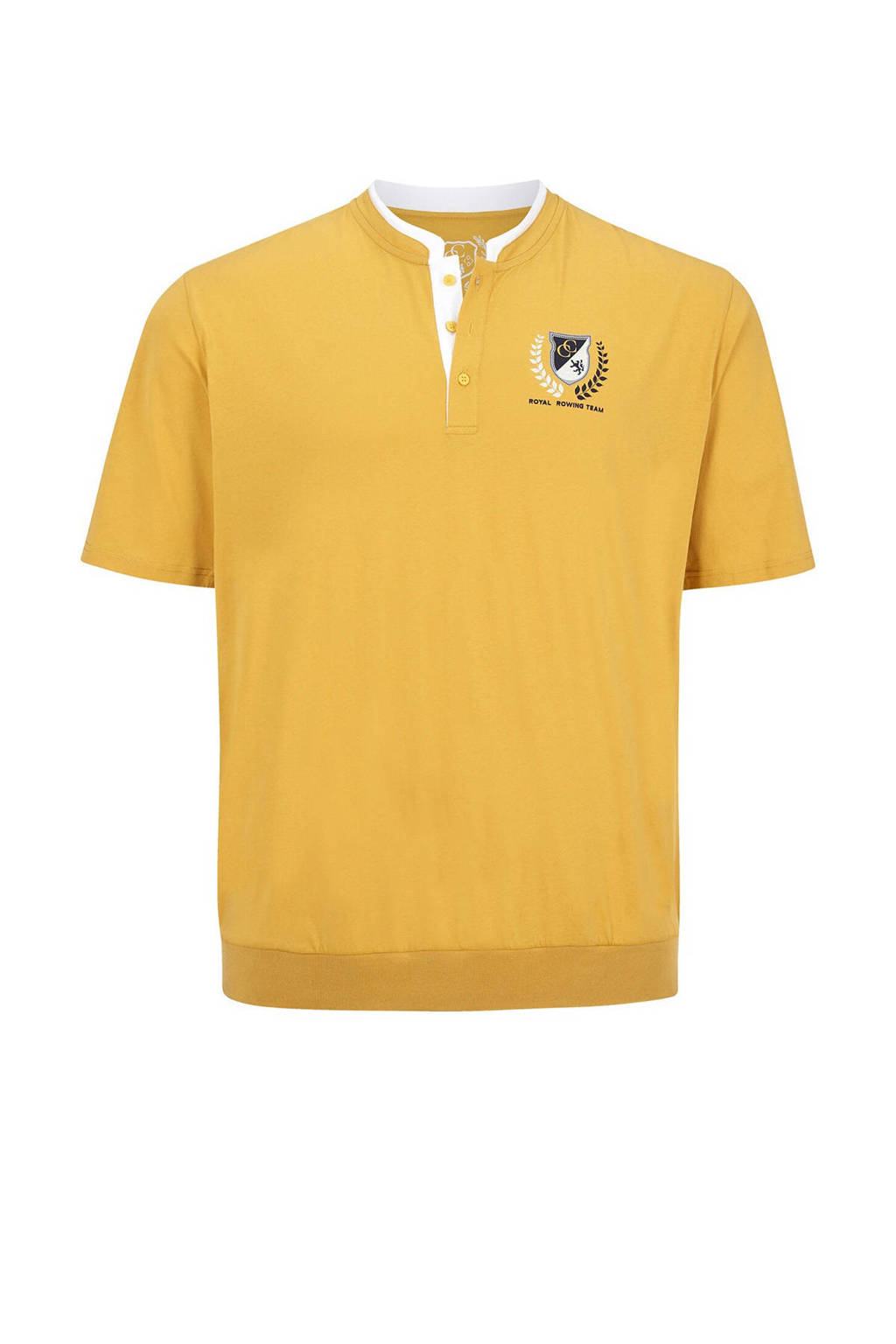 Charles Colby T-shirt Earl Taerell Plus Size met contrastbies geel