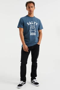 WE Fashion Salty Dog slim fit unisex T-shirt met printopdruk petrol grey