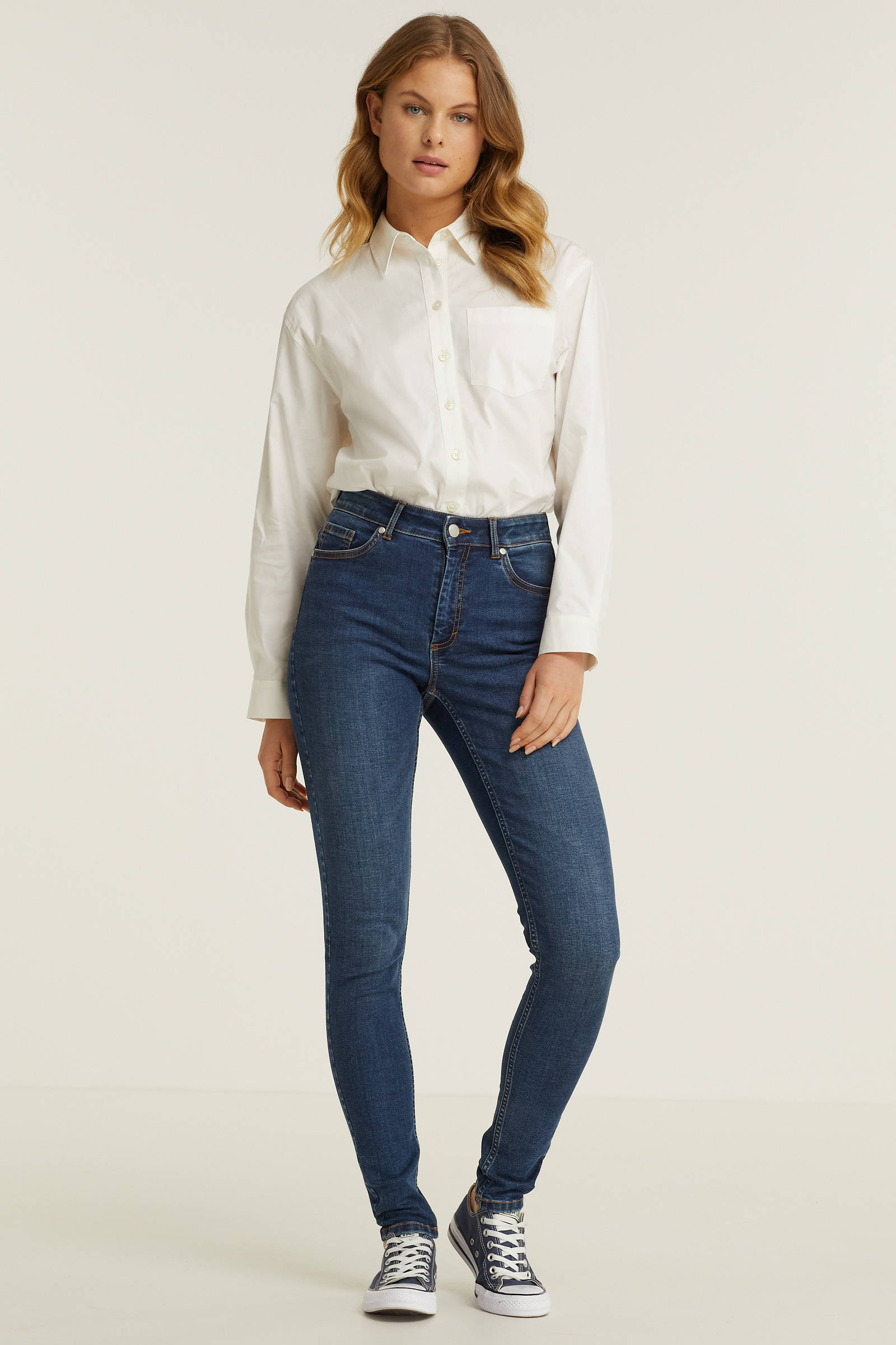 anytime skinny jeans high waist donker blauw | wehkamp