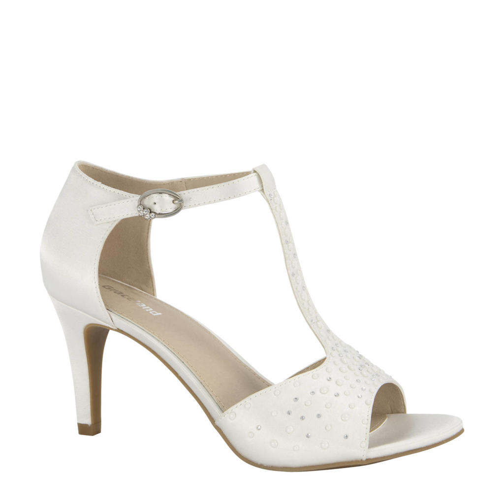 Witte dames Graceland sandalettes met strass steentjes van imitatieleer met hak(je) en gesp