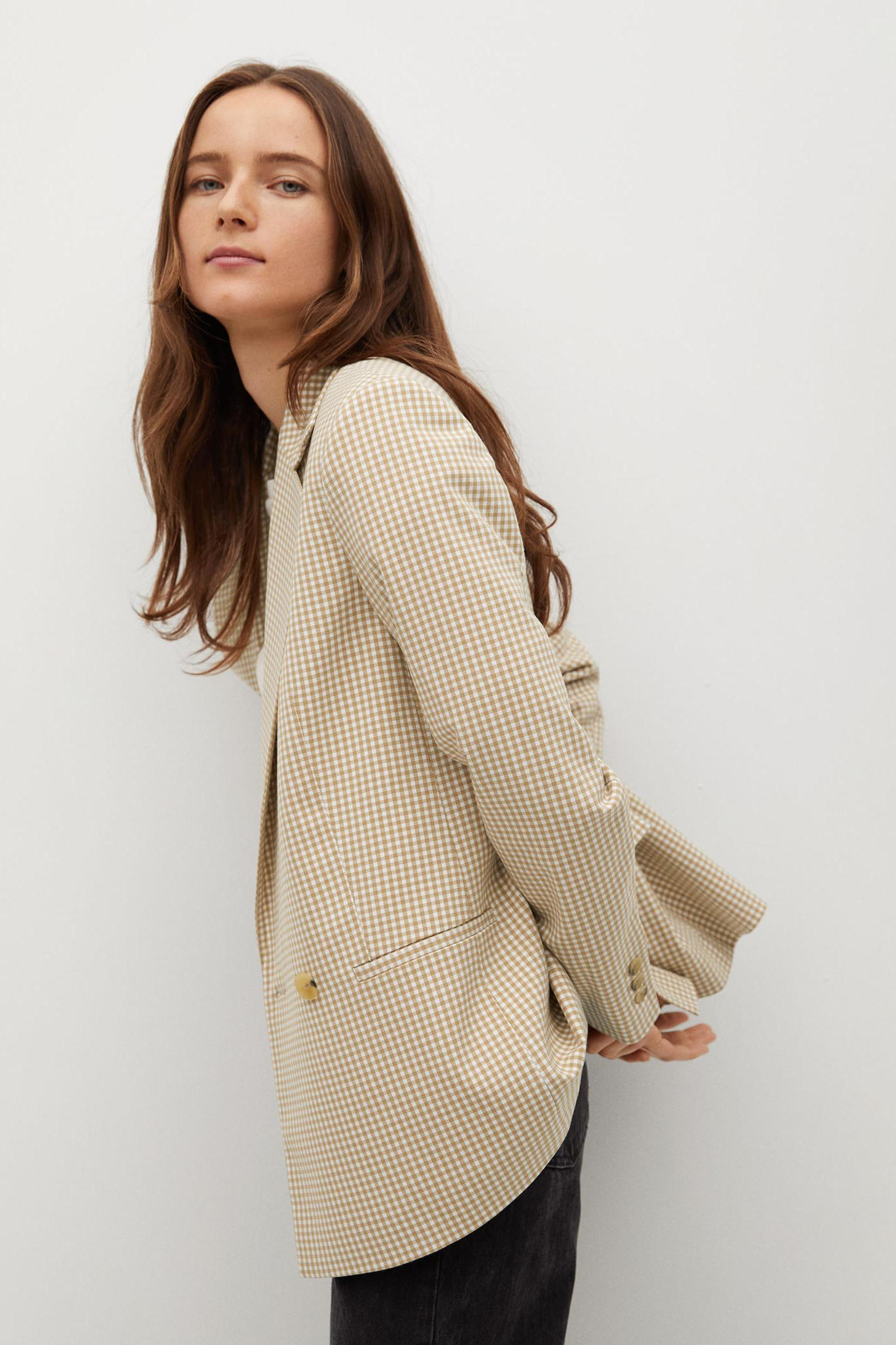 Mango geruite blazer beige | wehkamp