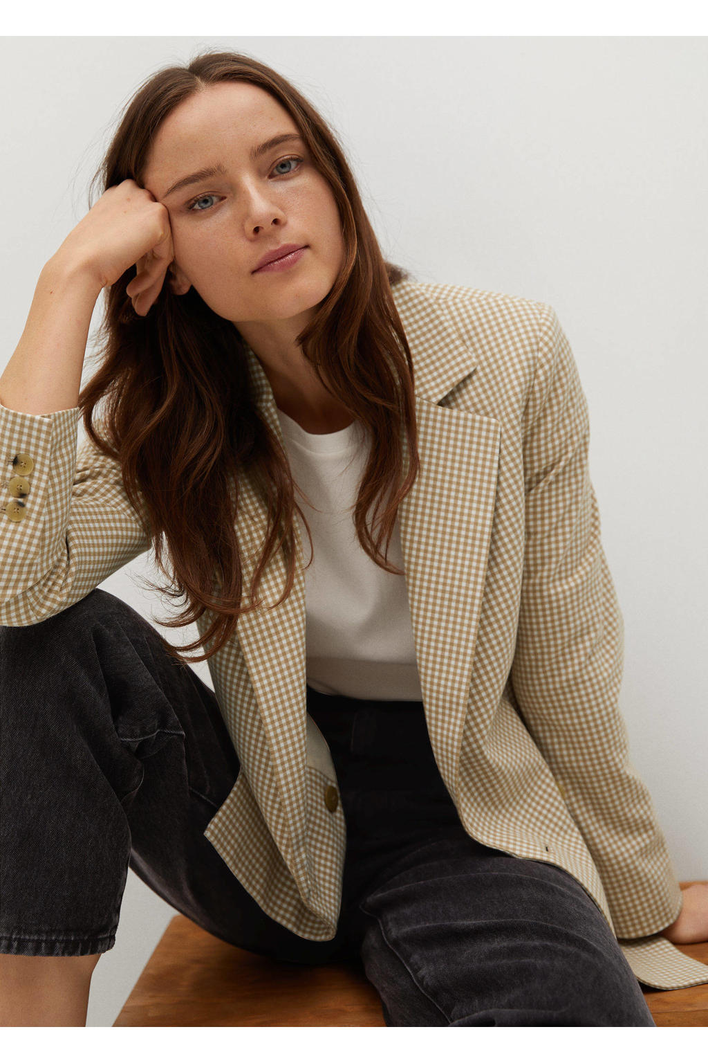 Mango geruite blazer beige | wehkamp