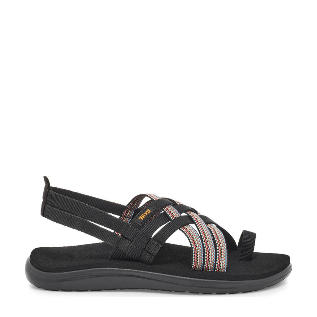 Zwart en multikleurige dames Teva Voya Strappy outdoor sandalen van textiel met profielzool