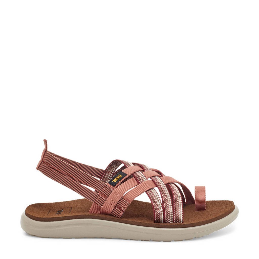 Bruin en multikleurige dames Teva Voya Strappy outdoor sandalen van textiel met profielzool