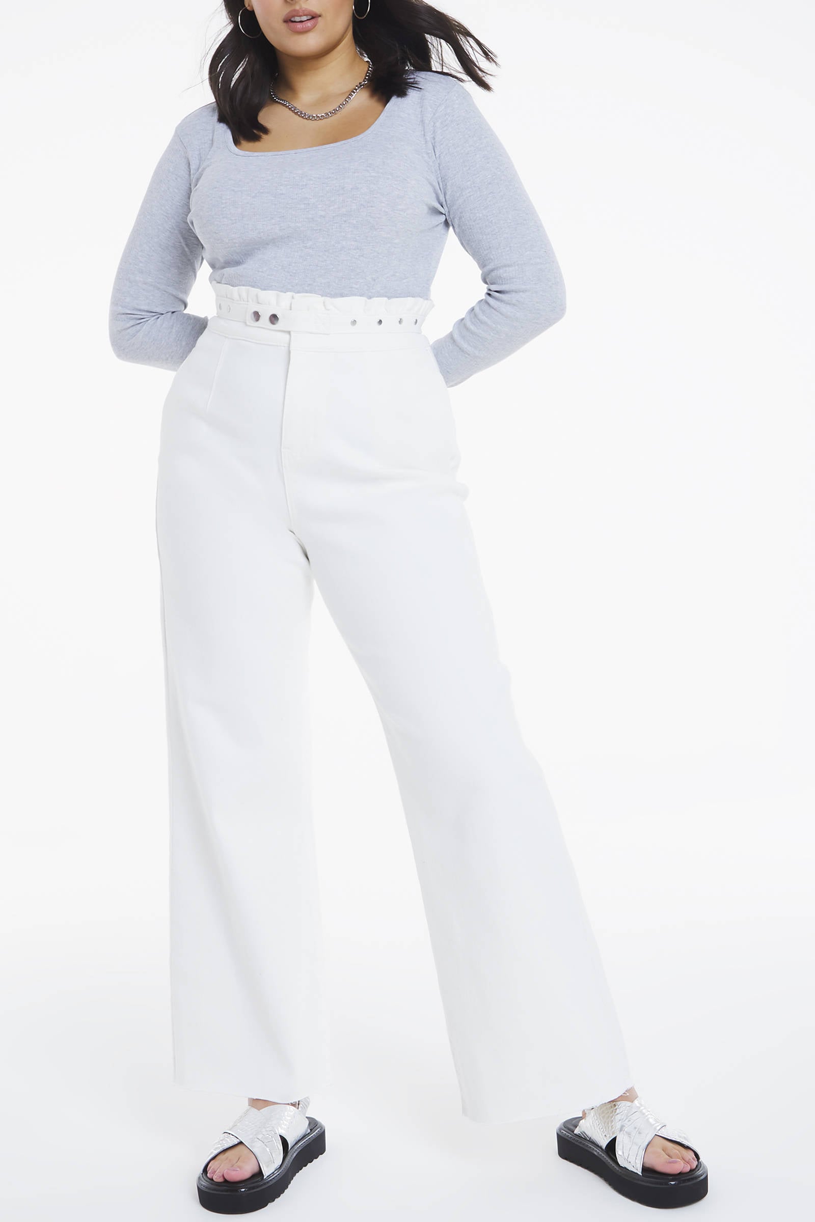 Simply Be high waist wide leg jeans met studs wit | wehkamp