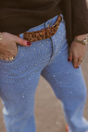 thumbnail: Pinned by K leren riem met panterprint en studs bruin