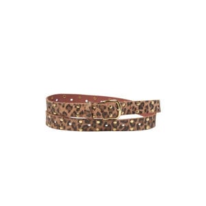 leren riem met panterprint en studs bruin