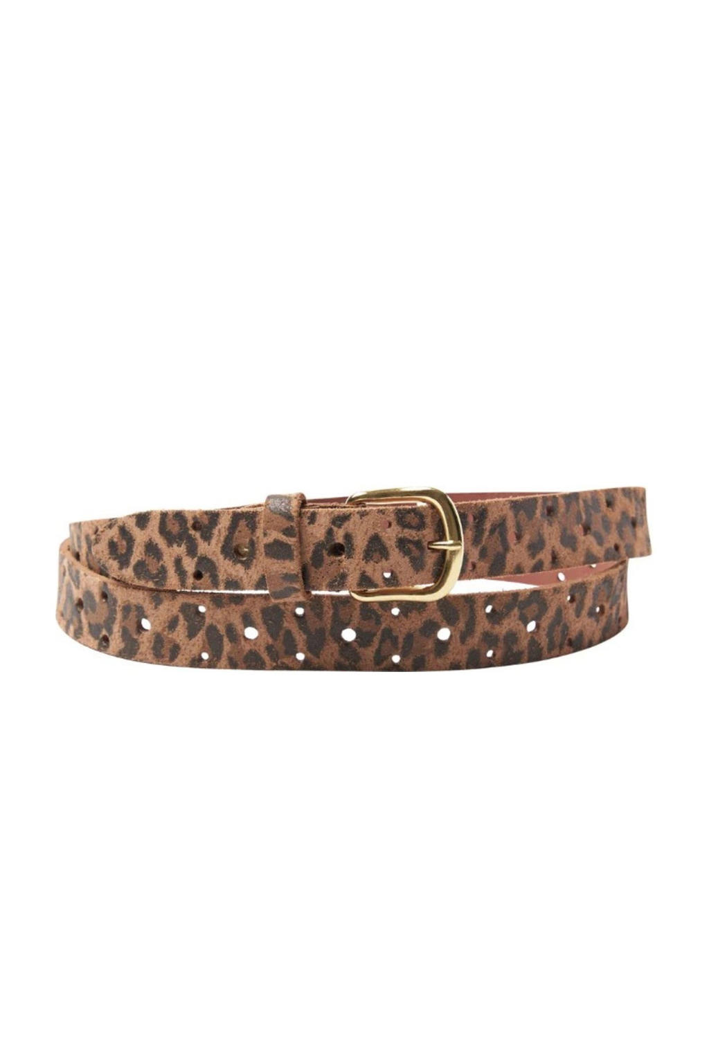 Pinned by K leren riem met panterprint en studs bruin