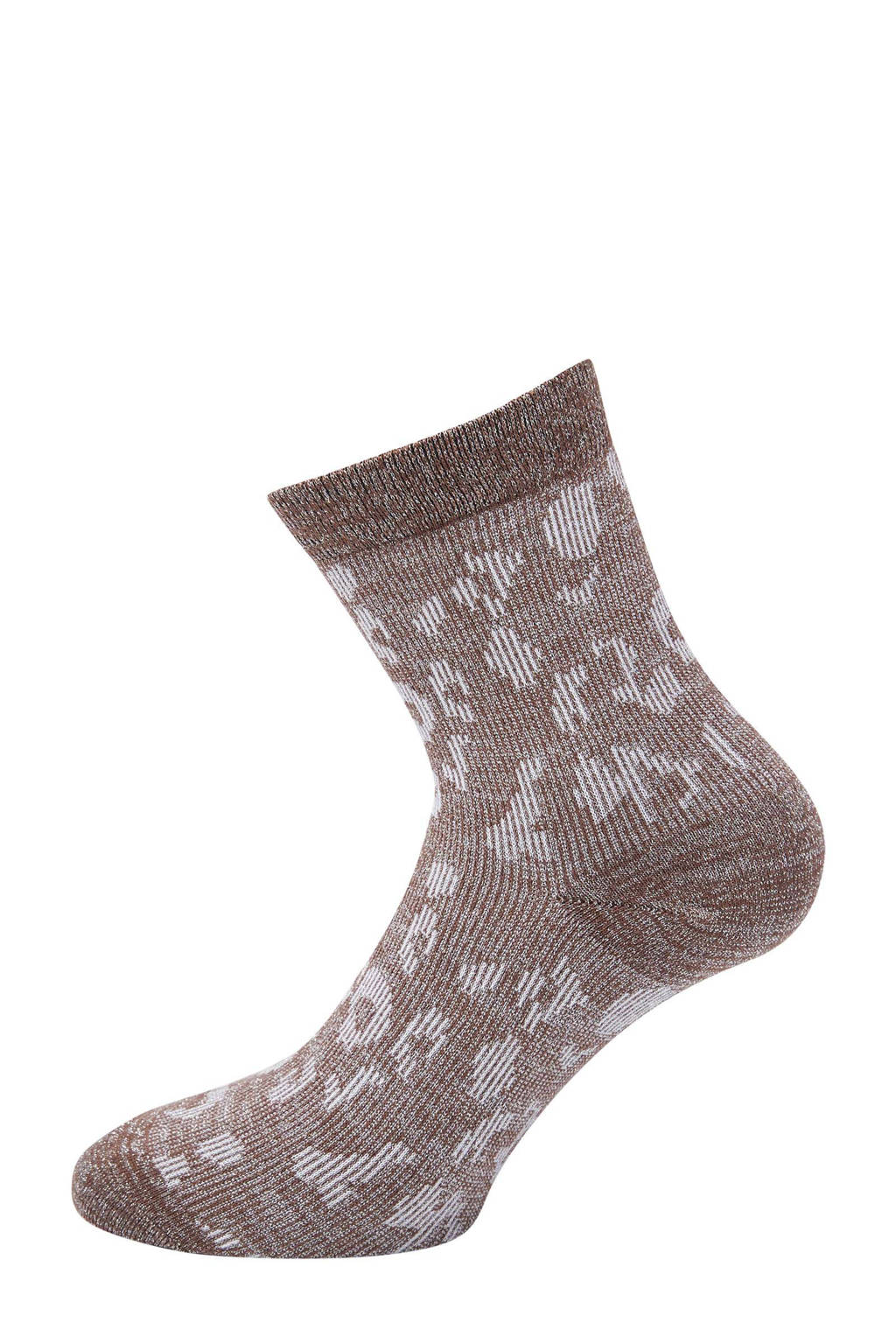 Pinned by K lurex sokken met luipaardprint bruin, Bruin
