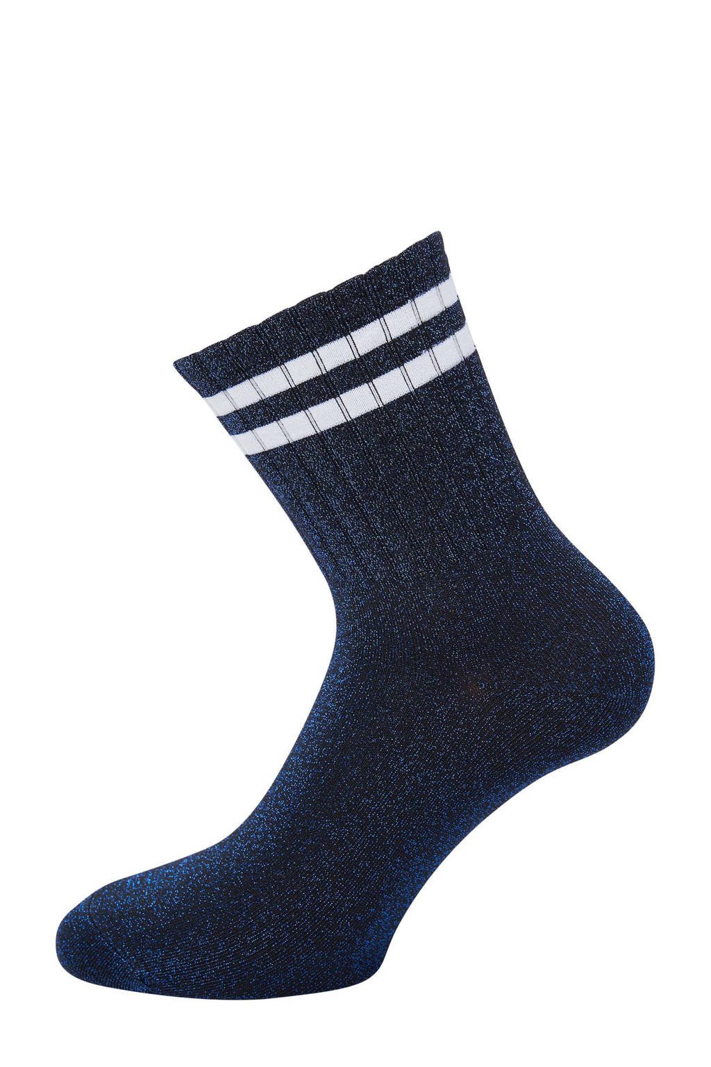 Pinned by K lurex sokken donkerblauw/wit, Donkerblauw/wit