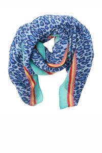 Pinned by K sjaal met panterprint blauw, Blauw