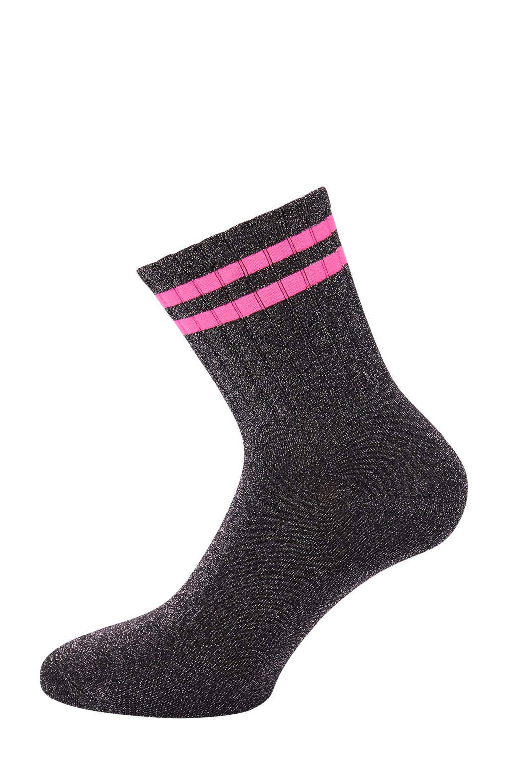 Pinned by K lurex sokken zwart/roze, Zwart/roze