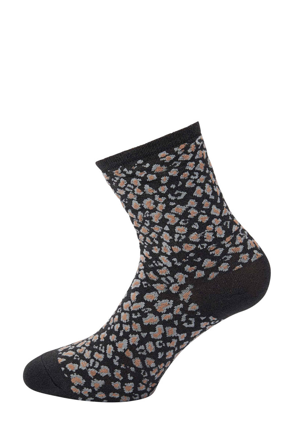 Pinned by K lurex sokken met luipaardprint zwart, Zwart