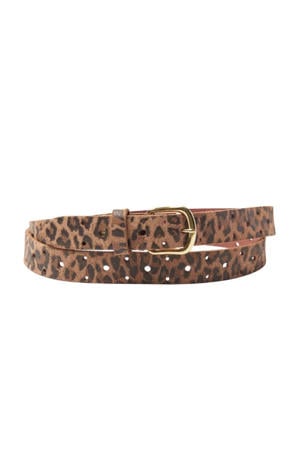 leren riem met panterprint bruin