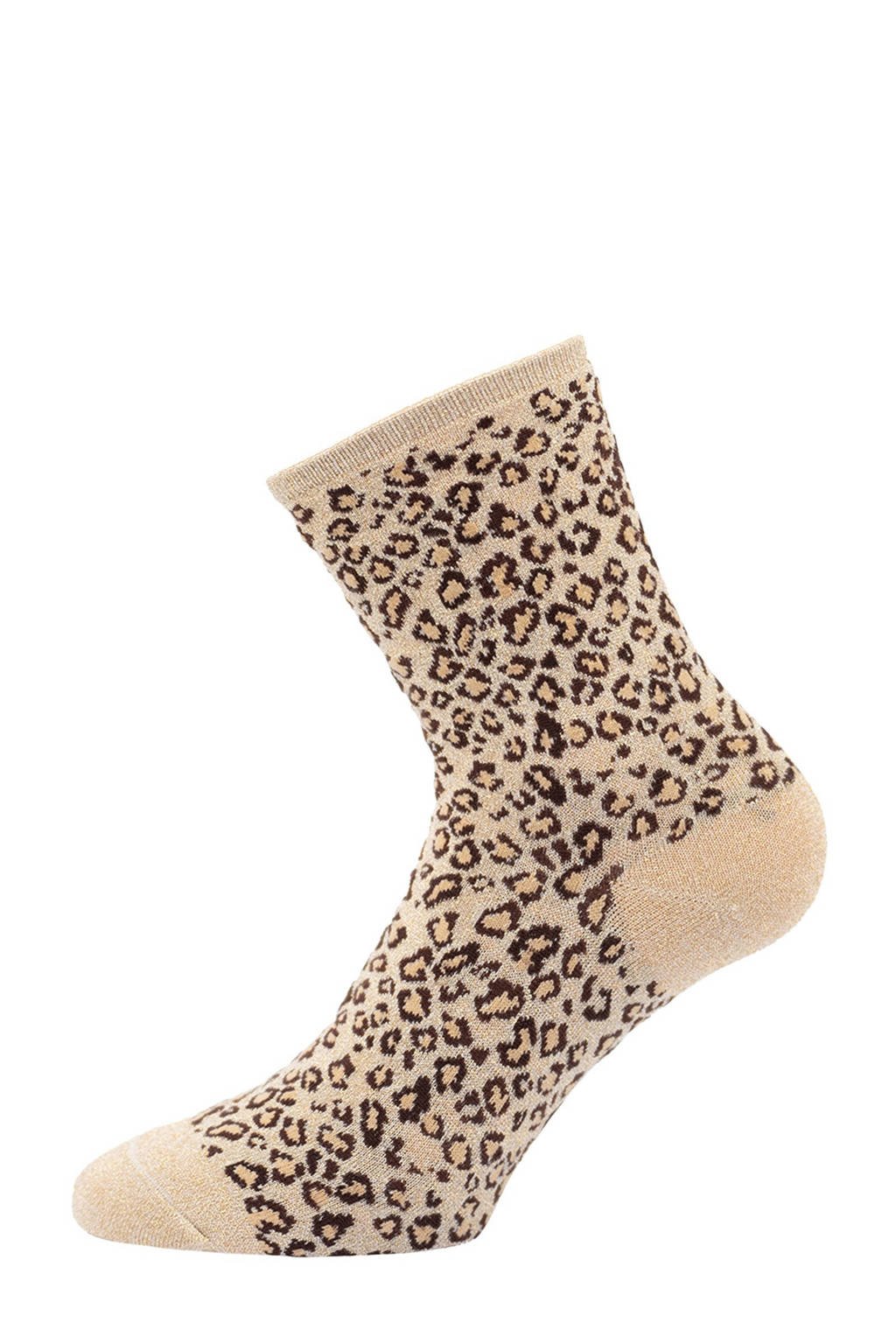 Pinned by K lurex sokken met luipaardprint beige, Beige