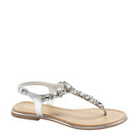 Zilverkleurige dames Graceland sandalen met sierstenen van imitatieleer met gesp