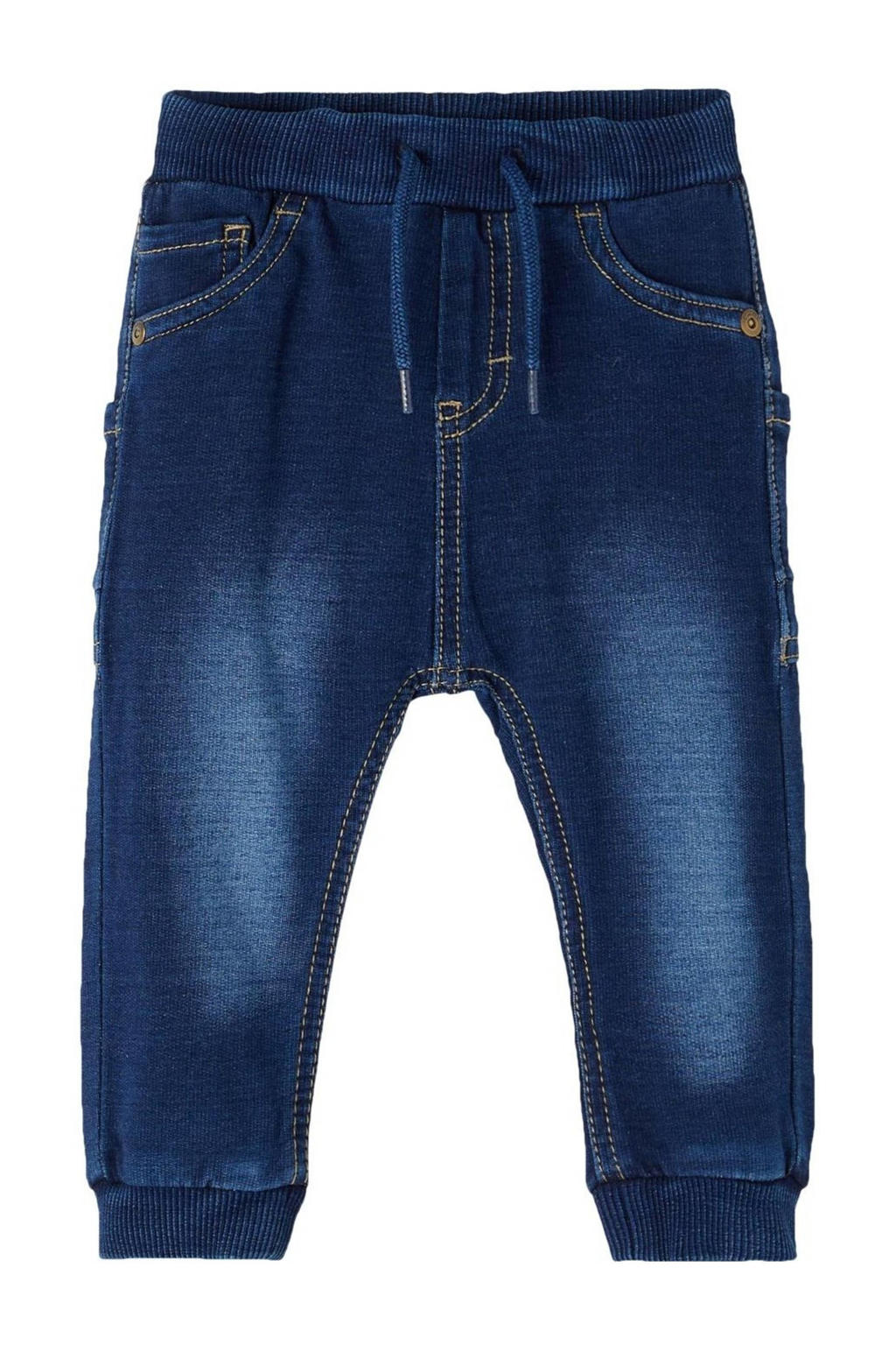 Donkerblauwe jongens NAME IT BABY baby slim fit jeans van stretchdenim met regular waist en elastische tailleband met koord