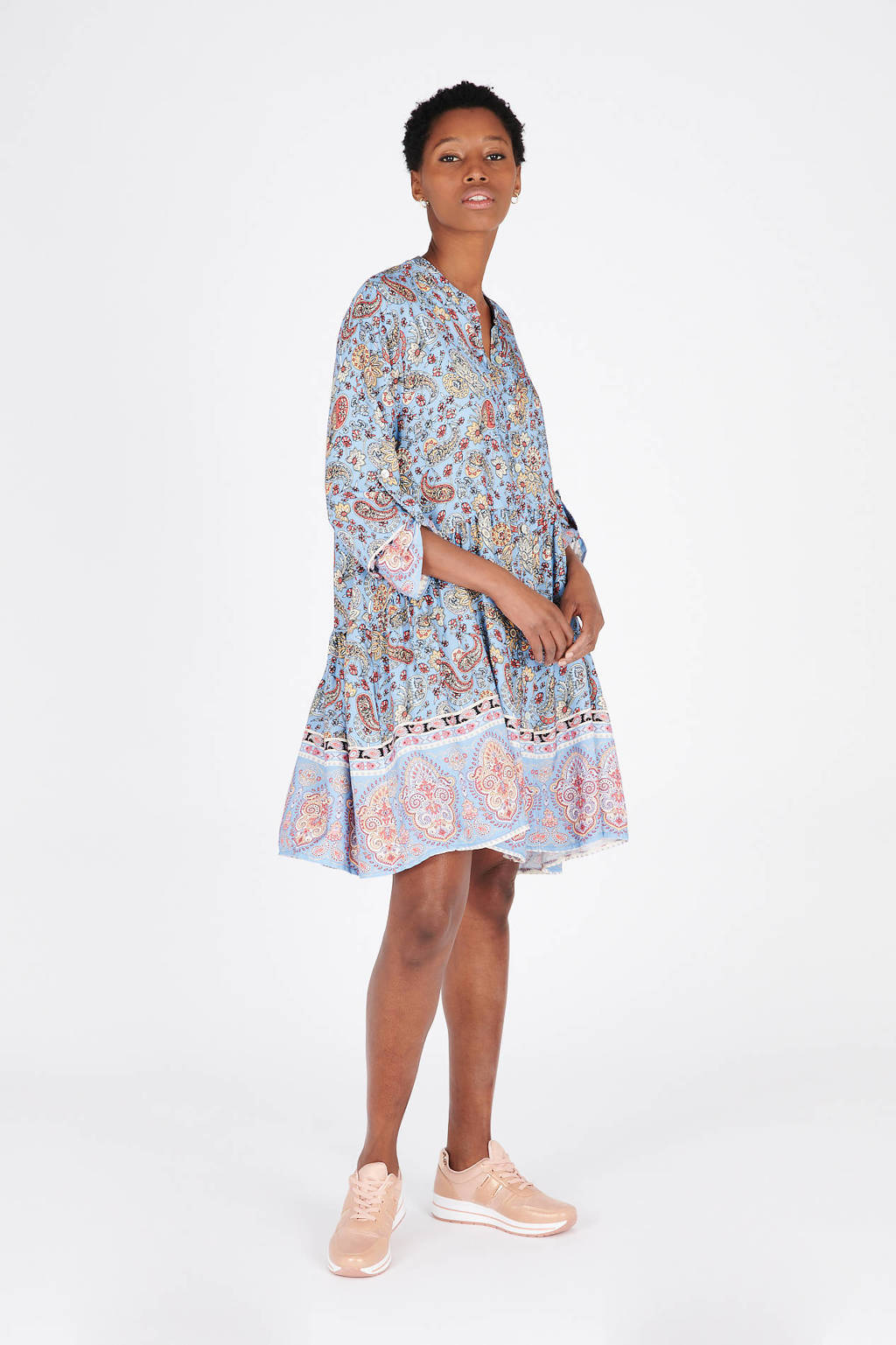 jurk met paisleyprint lichtblauw/koraalrood/lichtgeel | wehkamp