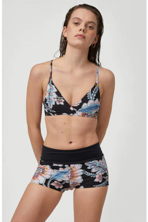 gebloemd high waist bikinibroekje Grenada zwart/roze/blauw