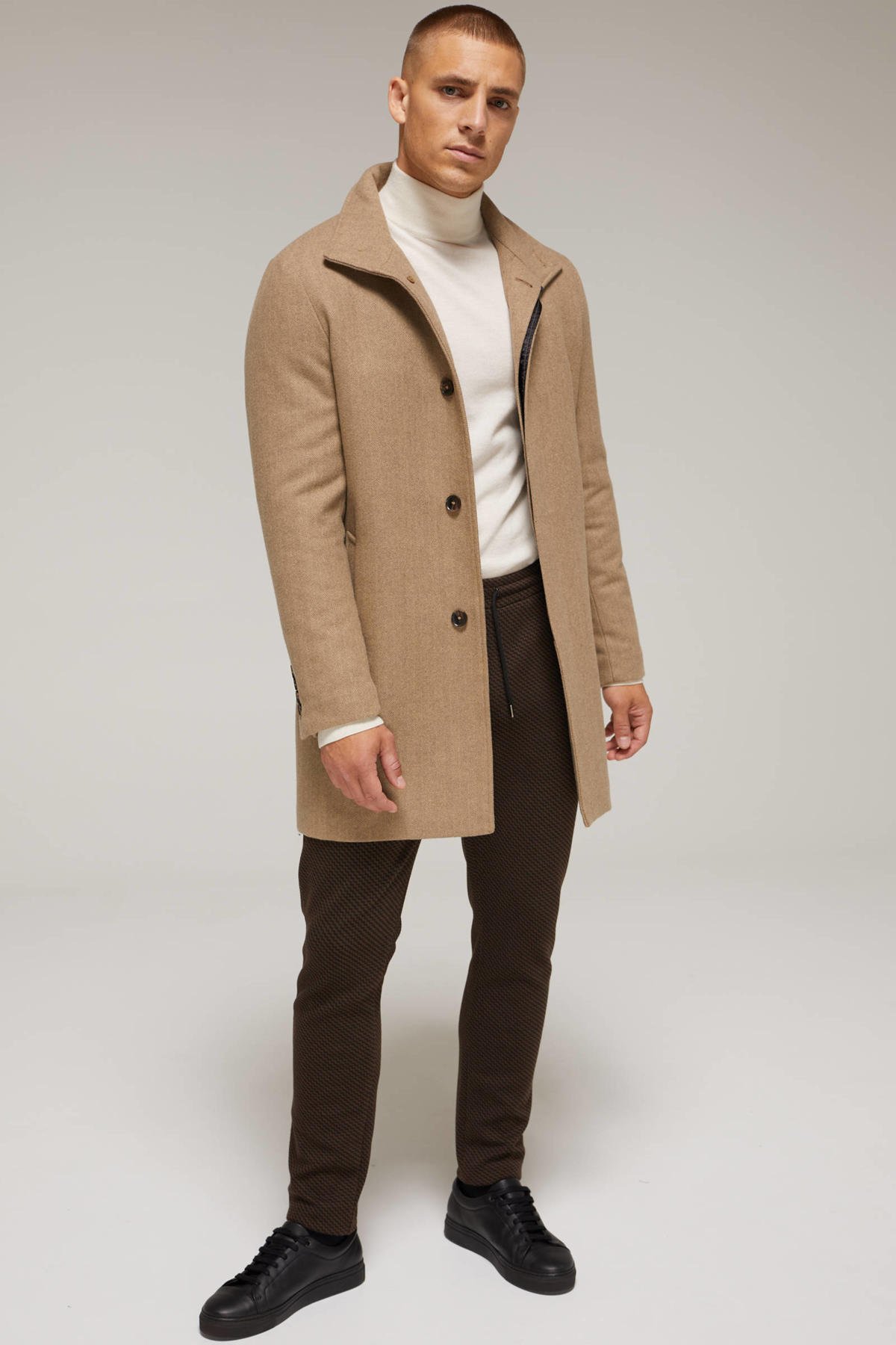 Saga verkoper Minachting Van Gils jas met wol en visgraat lichtbruin | wehkamp
