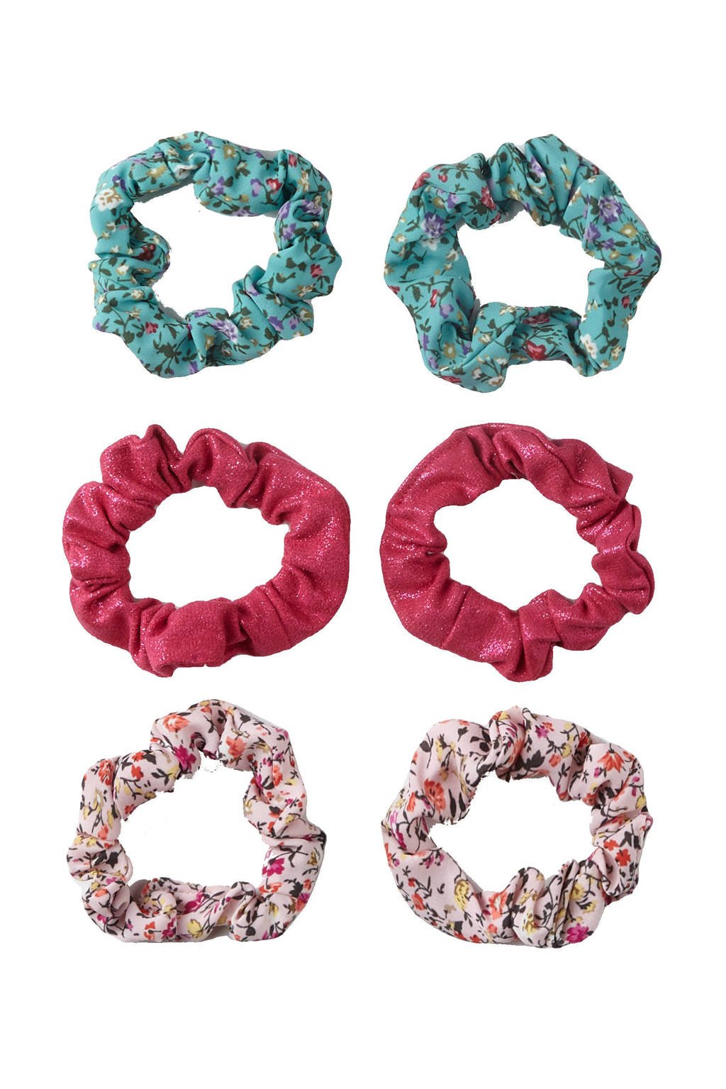 Sarlini scrunchies - set van 6 roze/blauw, Roze/blauw