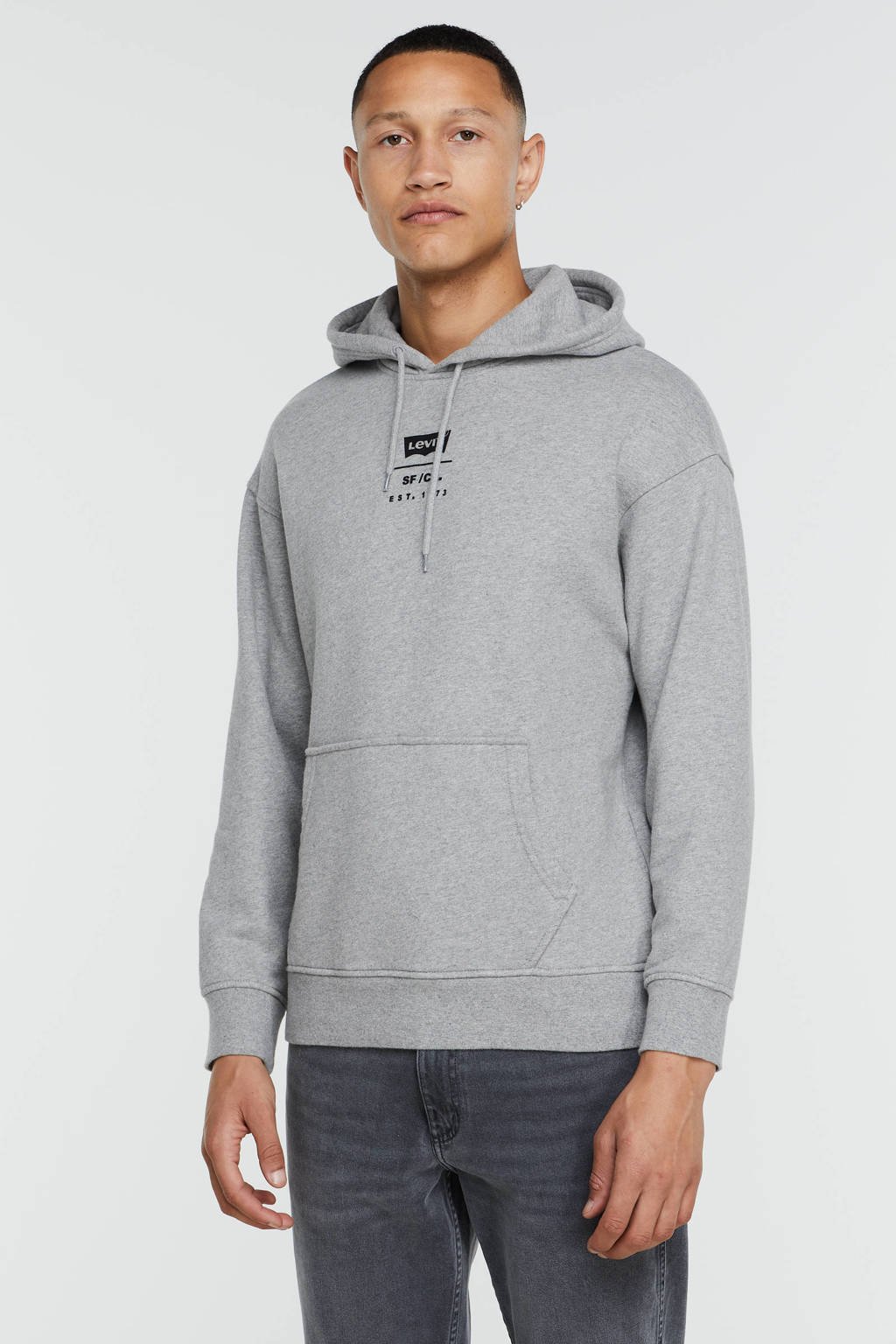 Levi's hoodie met logo grijs melange, Grijs melange
