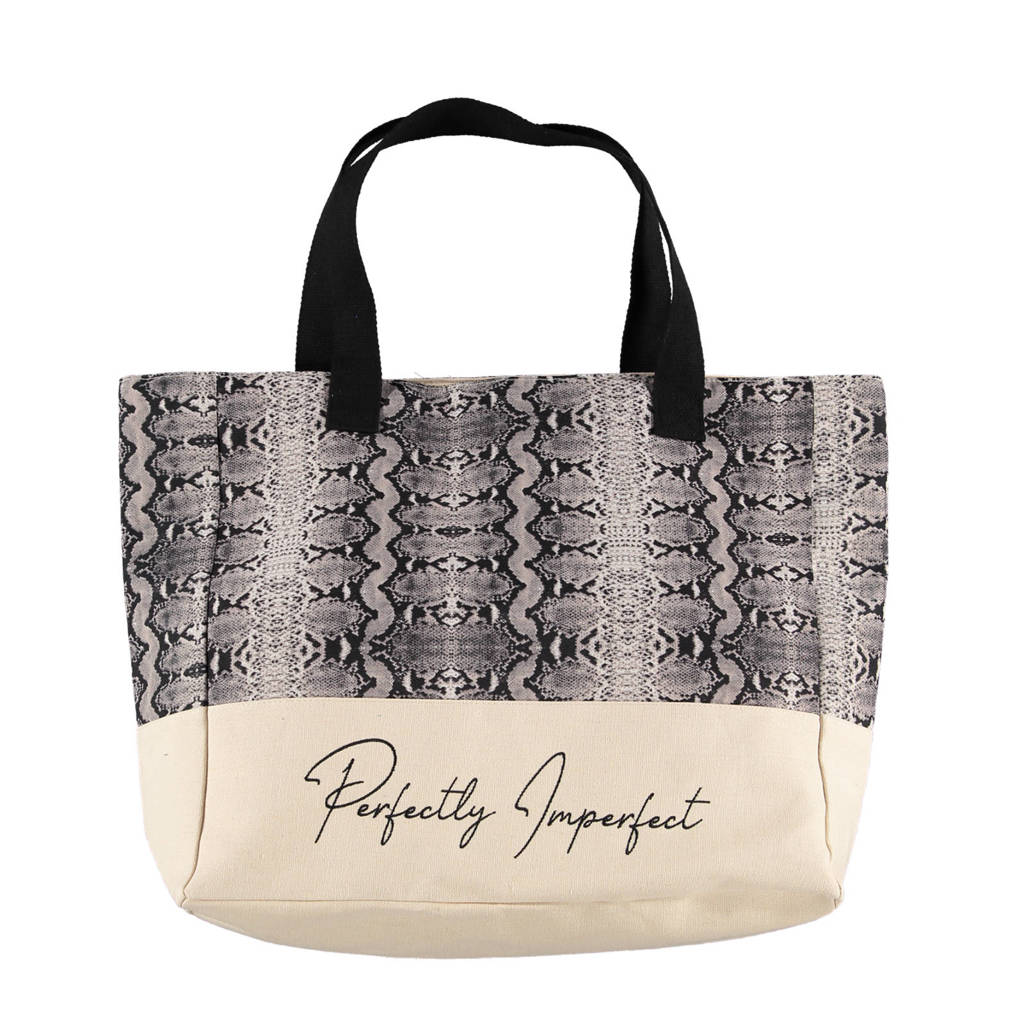 Sarlini strandtas met slangenprint grijs/beige, Grijs/beige