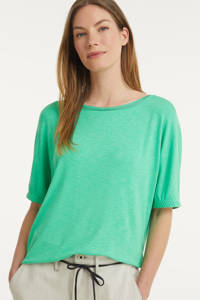 Groene dames Street One fijngebreide T-shirt Edona van viscose met half lange mouwen en boothals