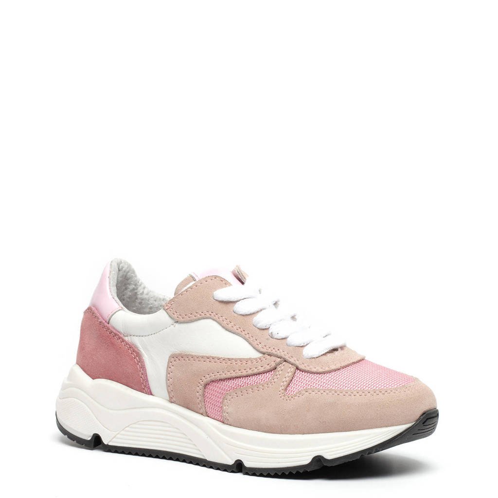 Scapino Groot leren chunky sneakers roze/wit |