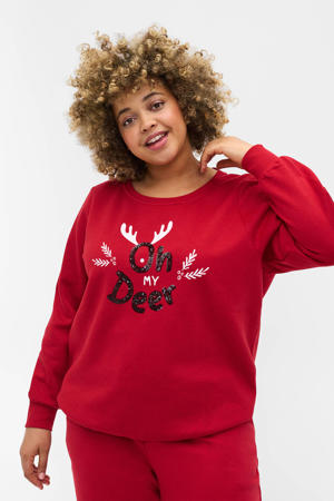  kerstsweater MCHRISTMAS met printopdruk en pailletten rood/wit/zwart