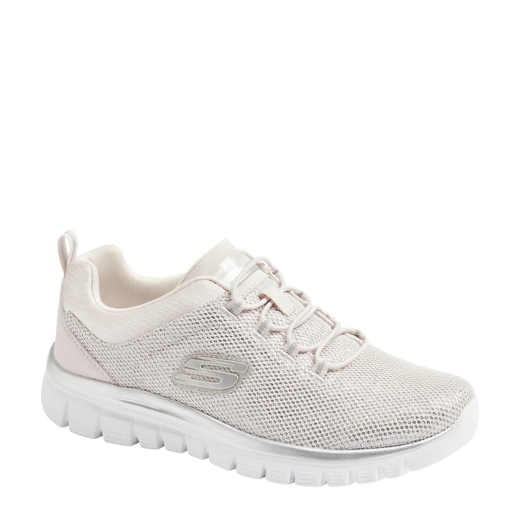 Roze dames Skechers sneakers van mesh met elastische veters