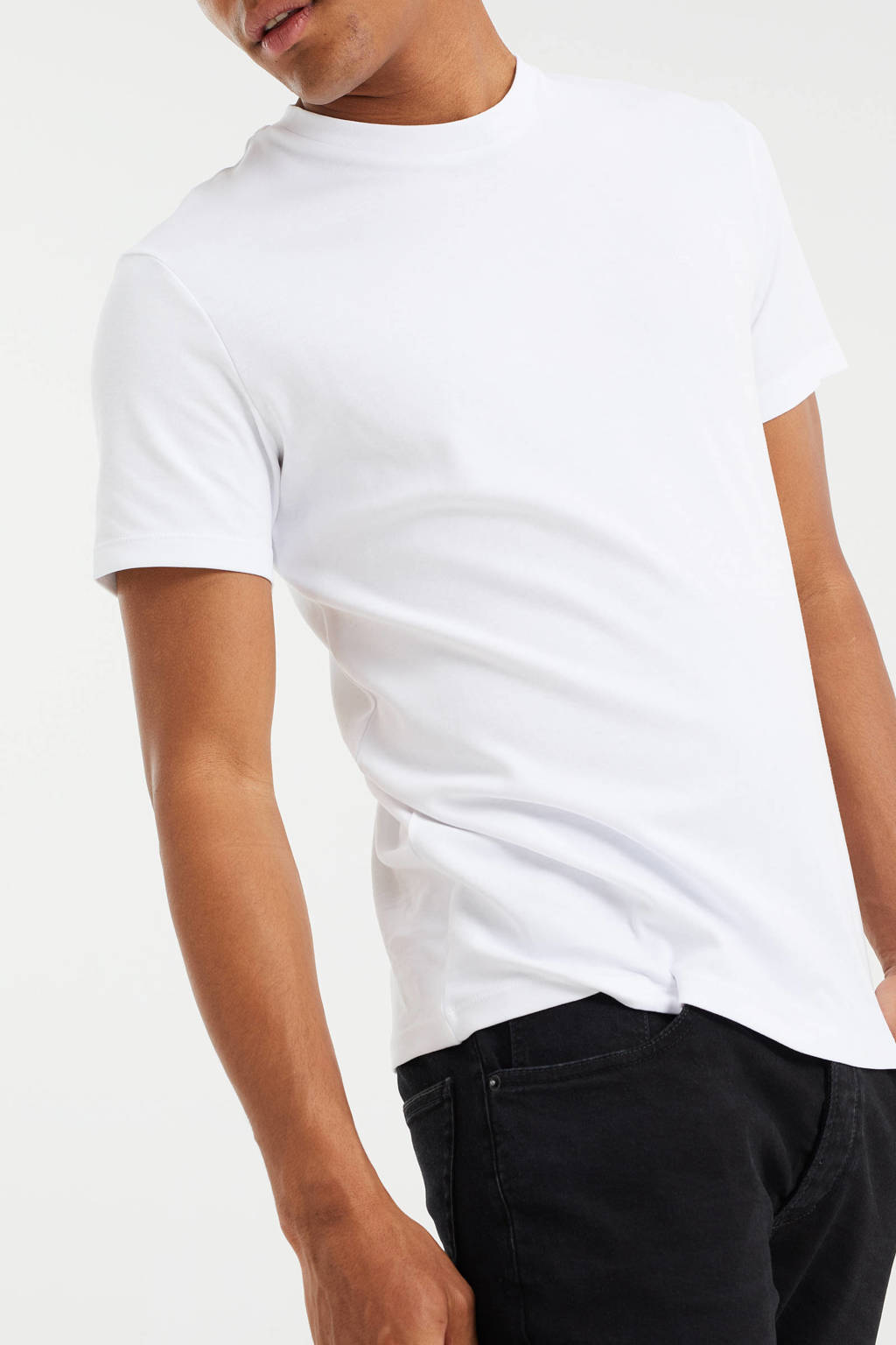 Witte heren WE Fashion Blue Ridge slim fit T-shirt van katoen met korte mouwen en ronde hals