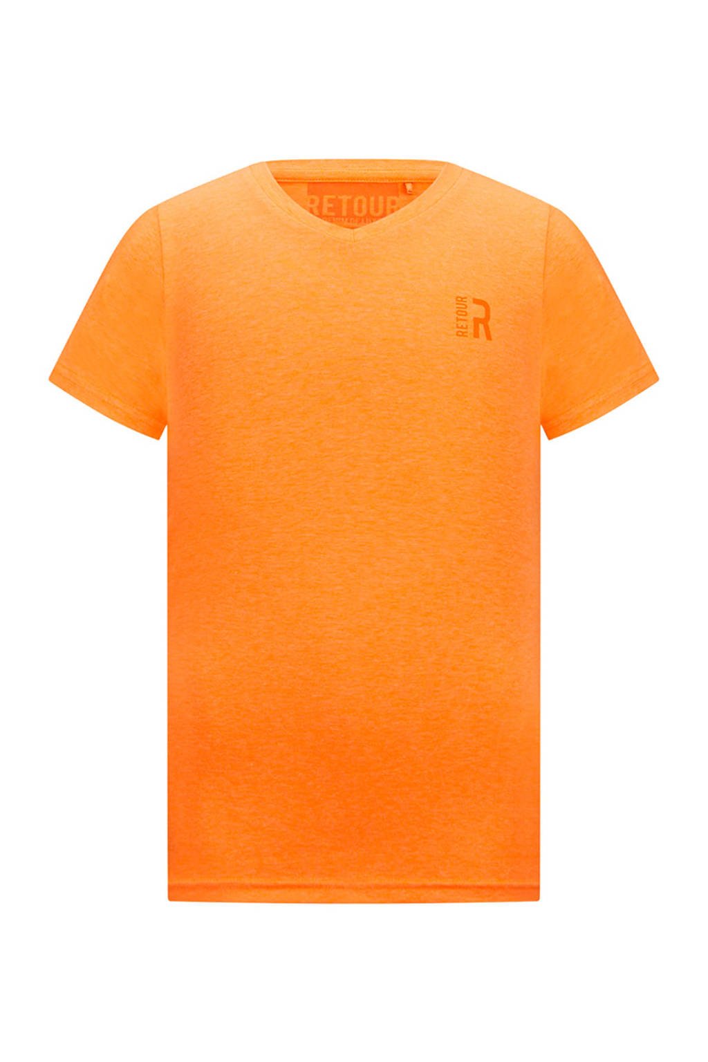 Oranje jongens Retour Denim basic T-shirt Sean van stretchkatoen met korte mouwen en V-hals