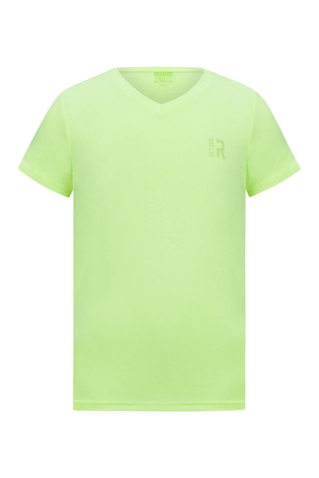 Retour Jeans basic T-shirt Sean neon geel wehkamp1