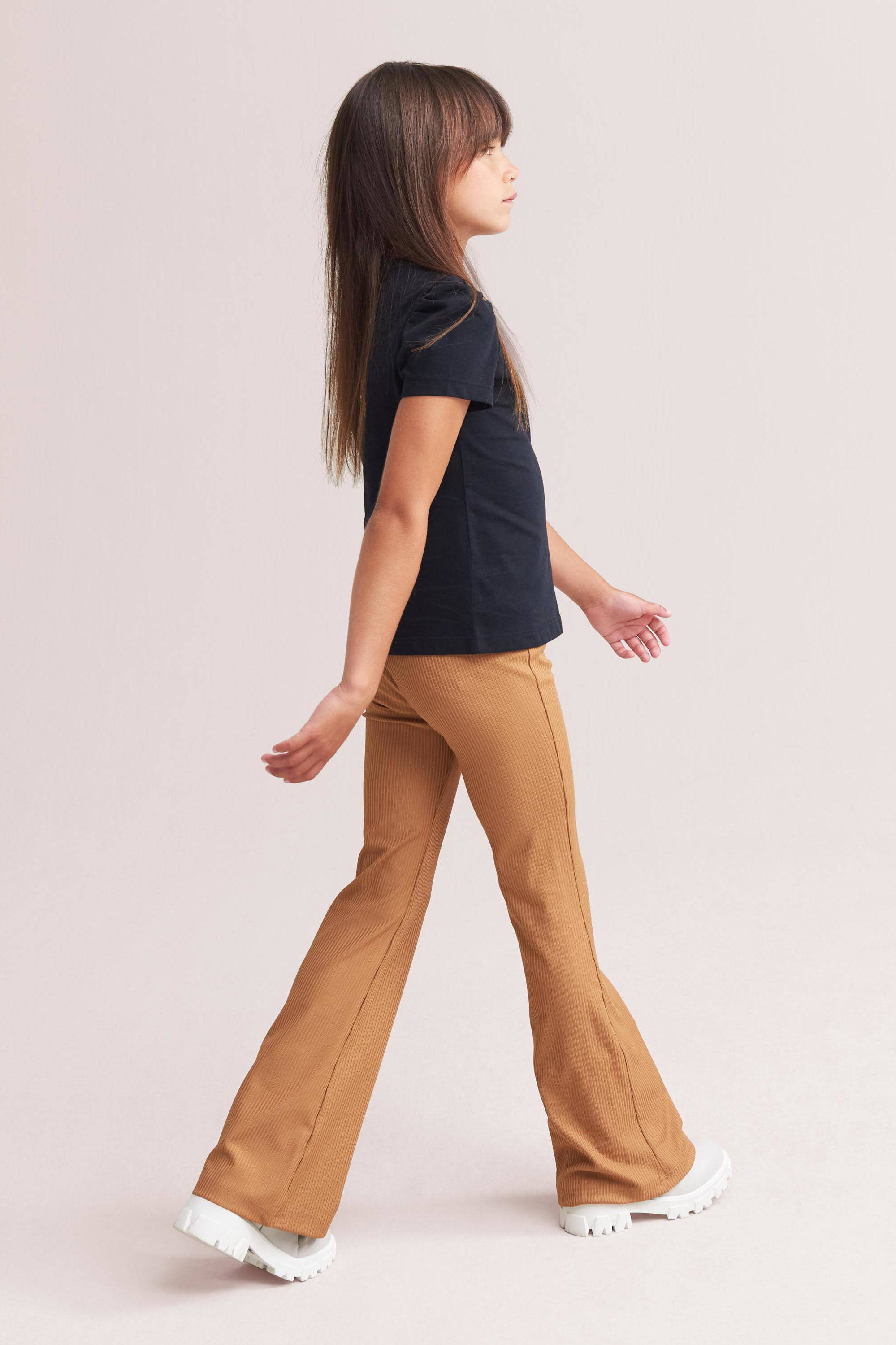 Shoeby Jill \u0026 Mitch flared broek Ribby lichtbruin | wehkamp