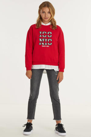 sweater Loise met tekst en borduursels rood