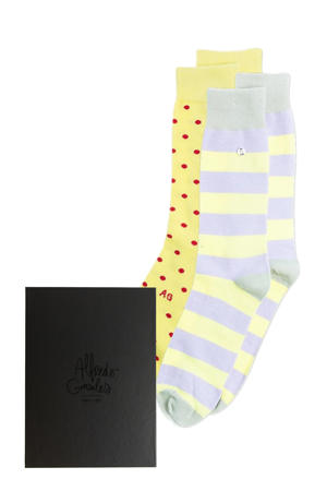 giftbox sokken Stripes & Dots - set van 2 geel/lila