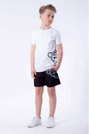 unisex T-shirt Side met printopdruk wit/zwart