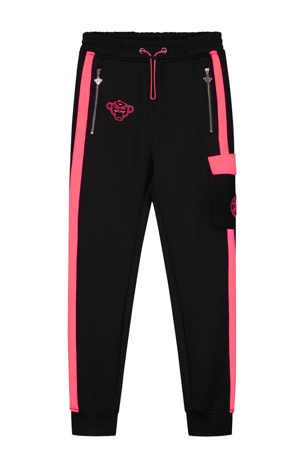 BLACK BANANAS unisex skinny broek Anorak Match met logo zwart/roze, Zwart/roze