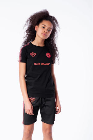 unisex T-shirt Hexagon met logo zwart/roze