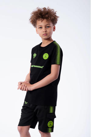 unisex T-shirt Hexagon met logo zwart/neon geel