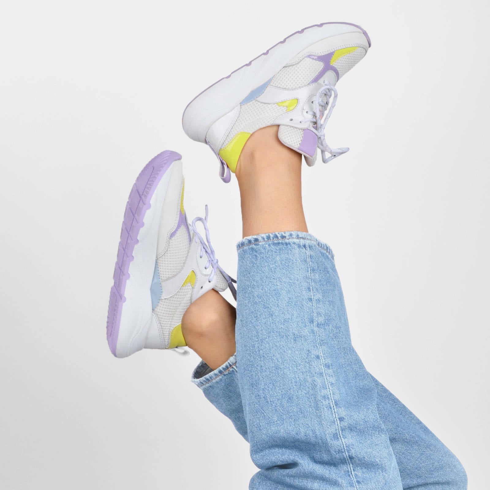 PS Poelman Cibel leren chunky sneakers wit/lila | wehkamp